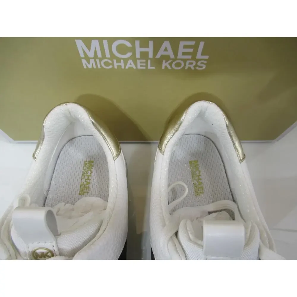 Michael Kors Raina Trainer Lace Up Sneakers MK Signature Brown White Size 7.5